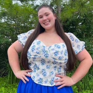 White and Blue Flower Top